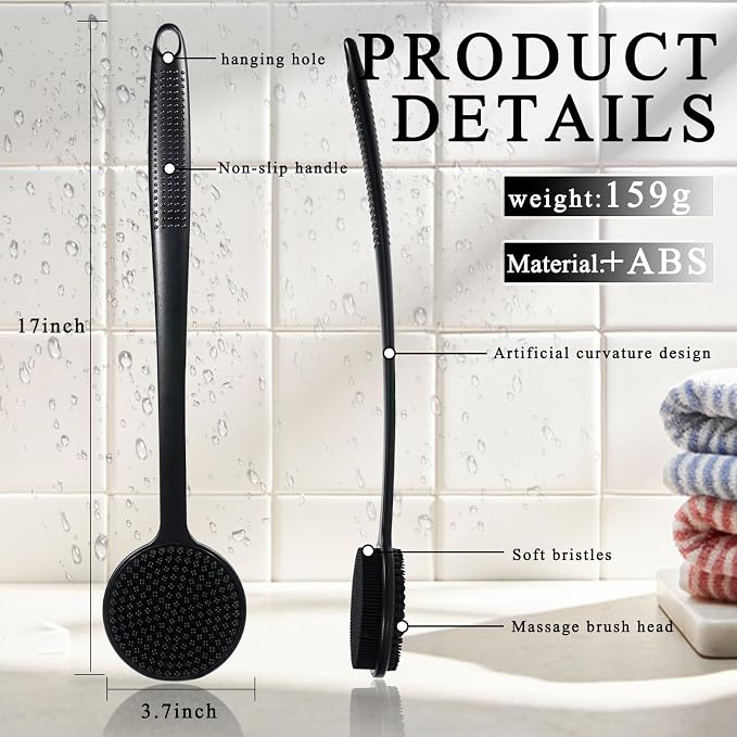 2 Pack Back Scrubber for Shower, 17in Lengthen Long Handle Body Brush, Double - Image 3