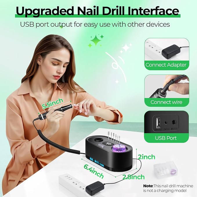 JOSGLOI Electric Nail Drill Professional: 40000RPM Electric Nail File Kit E - Image 6