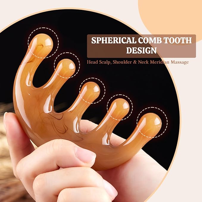 GSHOW Head Massager Scalp Resin Handheld Wide Tooth Gua Sha Comb Relax Massage - Image 5