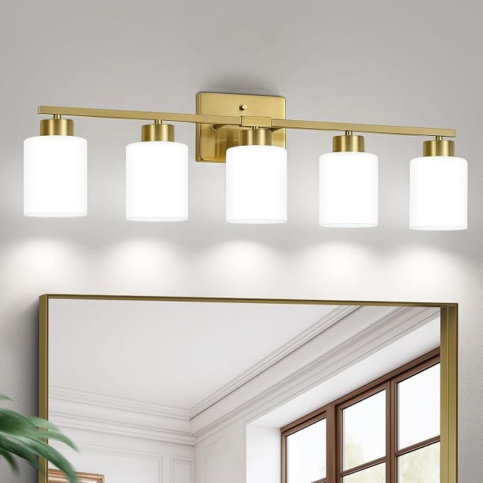 FonmYim Brushed Gold Bathroom Light Fixtures, 5-Light Modern Vanity Light Over by FonmYim