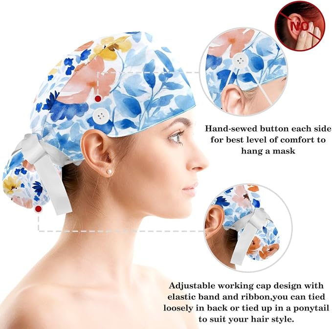 Scrub Caps Women Nursing Hats Floral Flowers - Image 3