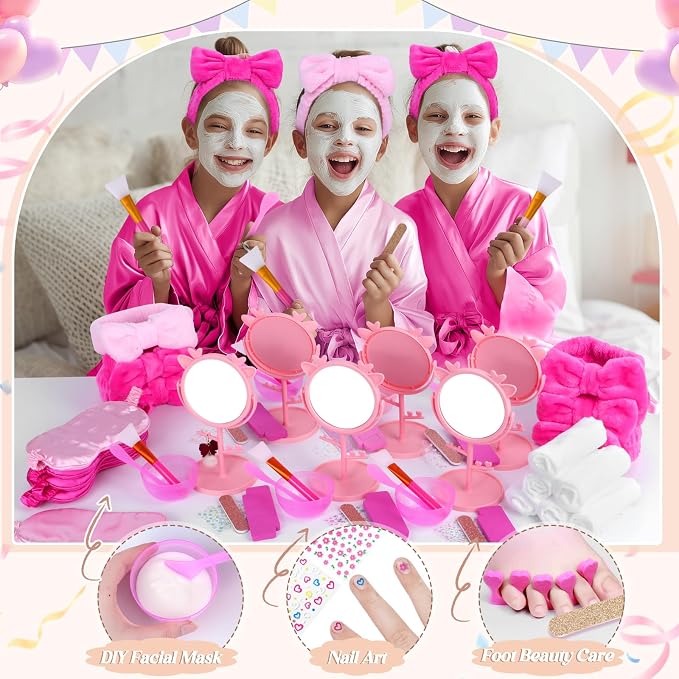Spa Party Supplies for Girls, 6 Satin Robes Kids Spa Birthday Sleepover - Image 3