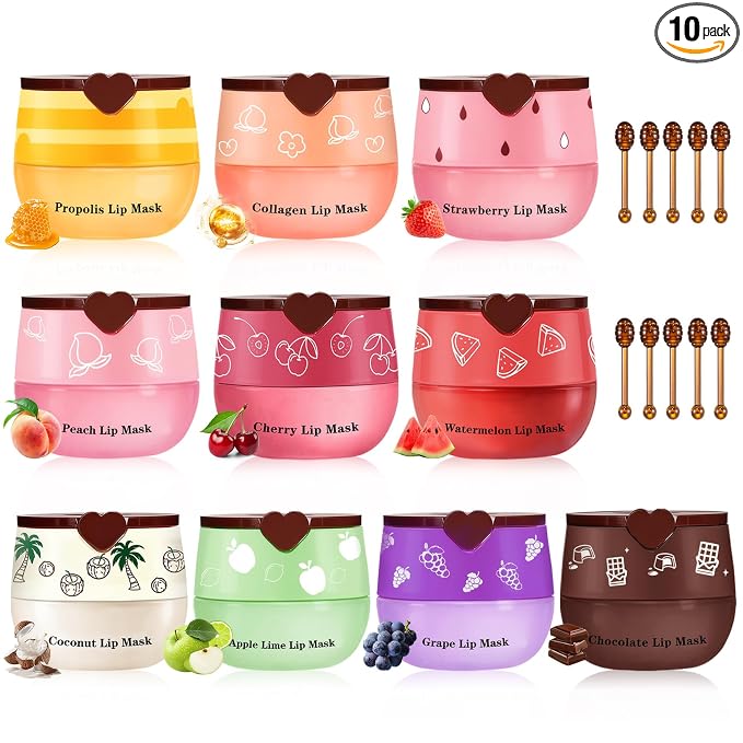 10PCS Honey Pot Lip Balm, Moisturizing Bee Lip Balm, Fruity Lip Sleeping Mask by LZXLUKGIR