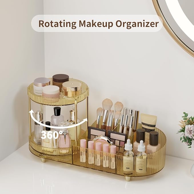 Rotating Makeup Organizer for Vanity, 2 Perfume Trays - Image 2