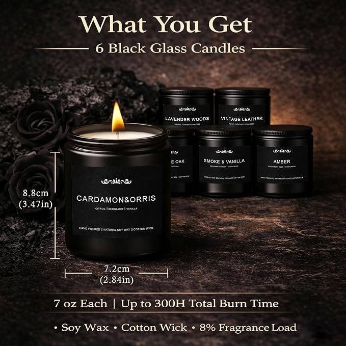 Candles for Men, 6 Pack Soy Wax Gift Set, 300H Long Lasting Home Fragrance - Image 4