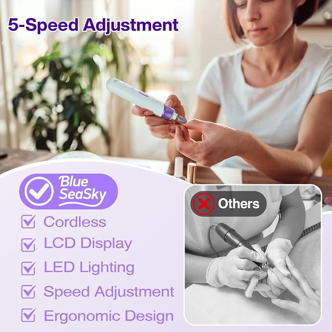 Professional Electric Nail Drill 2000mAH Portable Cordless Electric Nail File - Image 9