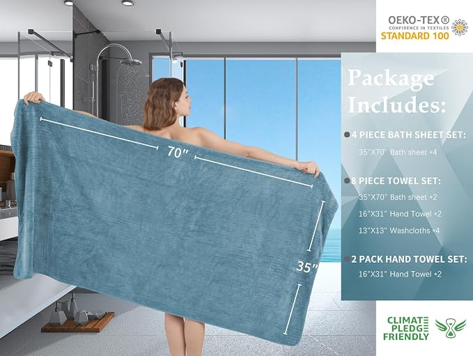 Extra Large Bath Sheet Set of 4, Ultra Soft Fluffy Towel, 35”x 70”Oversized - Image 5