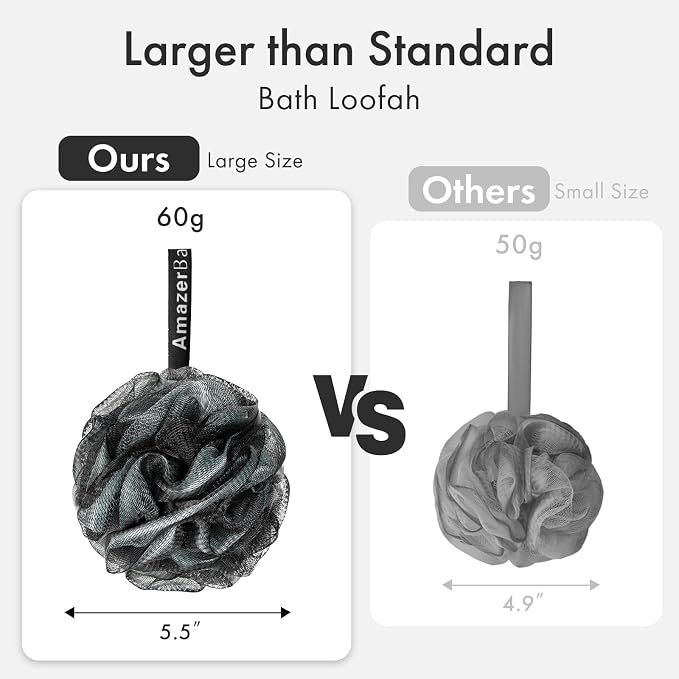 AmazerBath Charcoal Loofah Sponge, Shower Loofah 60g/PCS - Image 5
