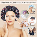 Shower Caps for Women, Double Layers Shower Cap Reusable Waterproof, Bathing - Image 7