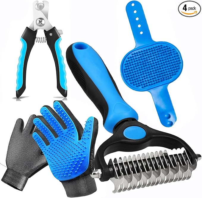 NVNAN 5-in-1 Pet Grooming Kit: Deshedding Rake, Nail Clipper, Grooming Gloves & by NVNAN