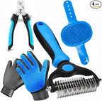 NVNAN 5-in-1 Pet Grooming Kit: Deshedding Rake, Nail Clipper, Grooming Gloves & by NVNAN