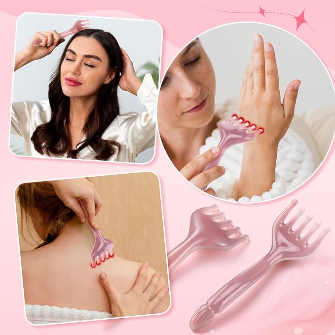 ProSuites 3 Pack Pink Head Massager Scalp Comb Resin Gua Sha Tool Set Scalp - Image 4