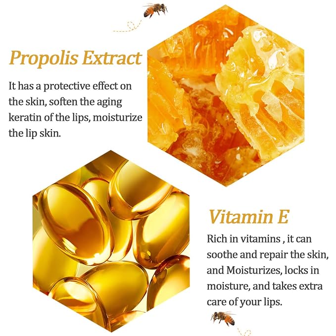 2 PCS Bee Lip Balm Lip Mask Honey Pot, Honey & Strawberry Lip Mask Propolis - Image 8