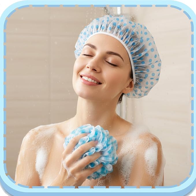 6PCS Shower Caps, Waterproof Reusable Plastic Shower Caps Elastic Band Flower - Image 6