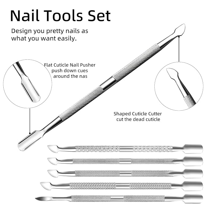 20 Pcs Cuticle Pusher Tools, Professional Dual Sided Stainless Steel Cuticle - Image 2