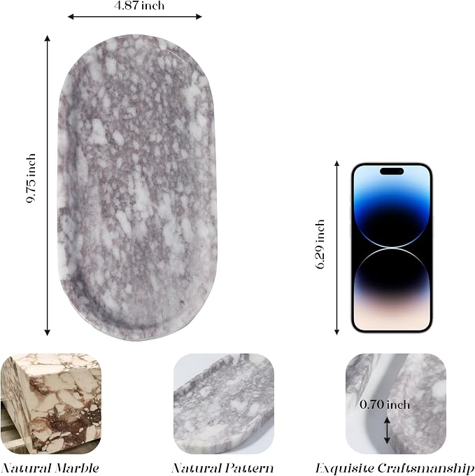 Koville Real Luxurious Natural Marble Vanity Tray, Stone Perfume Trays Jewelry - Image 3