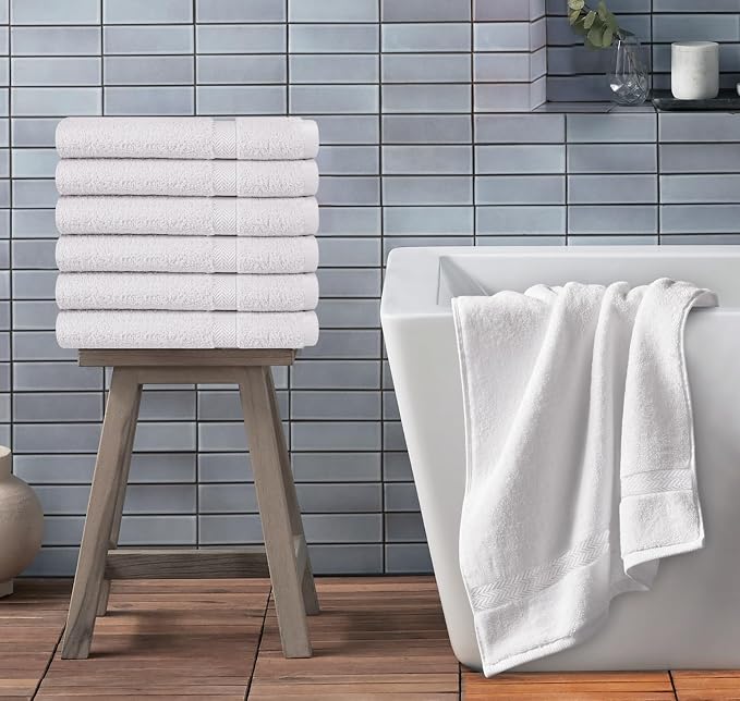 Towel and Linen Mart 100% Cotton White 6 Pack Medium Bath Towel Set, Quick Dry - Image 5