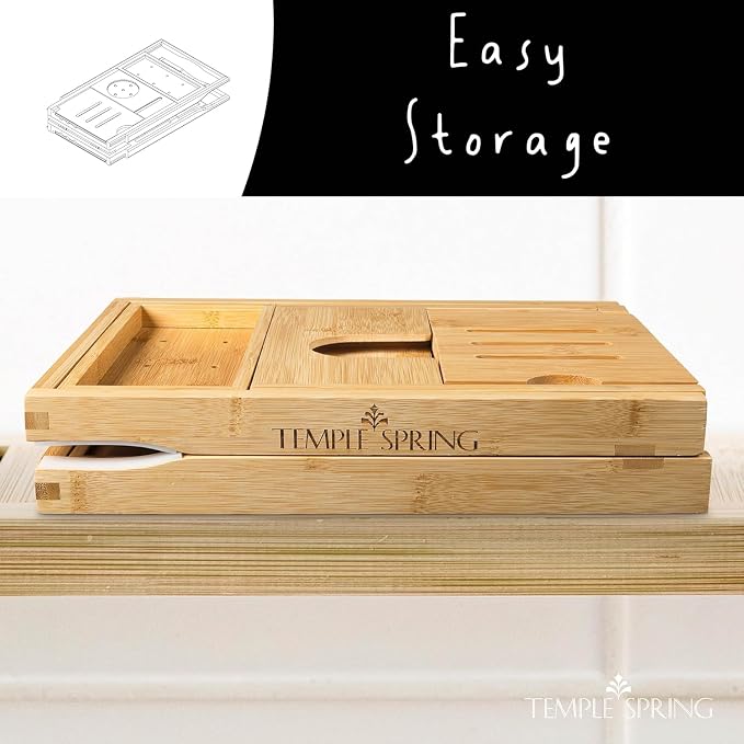Temple Spring Foldable Bamboo Bathtub Tray Caddy - Image 2