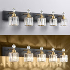 PRESDE 5-Light Crystal Bathroom Vanity Light, Modern Black and Gold Wall Sconce - Image 6