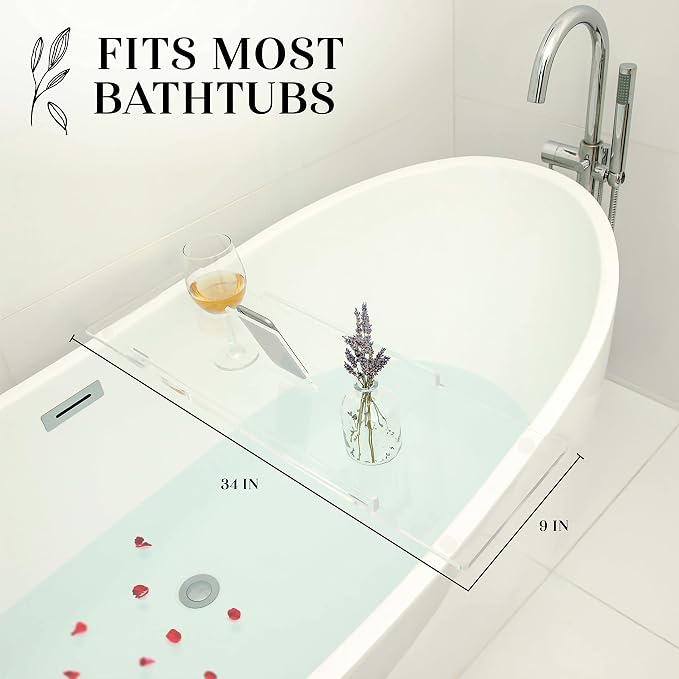 34" Supreme - Clear Acrylic Bathtub Tray Caddy Tub Shelf, Spa Board Luxury - Image 3
