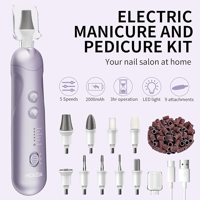 Professional Manicure Pedicure Kit, Cordless Electric Nail File Set, - Image 2