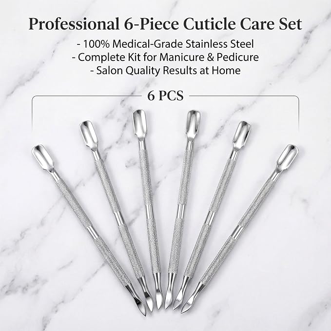 6 Pcs Dual-Sided Cuticle Pusher Set, Stainless Steel Cuticle Pusher Tool - Image 5