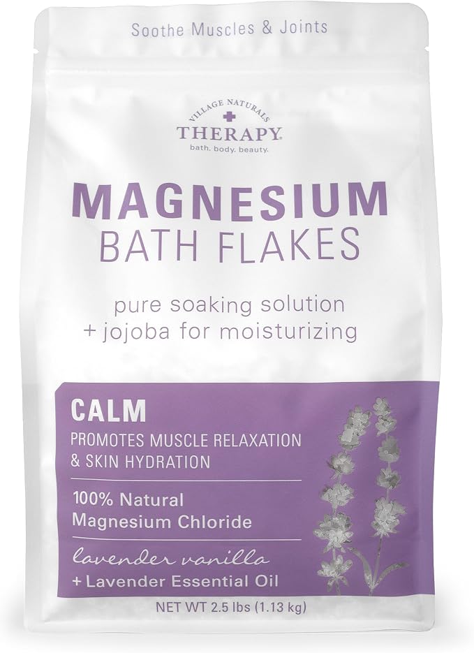 Village Naturals Therapy Calm Magnesium Bath Flakes, Lavender Vanilla Scent by VillageNaturalsTherapy