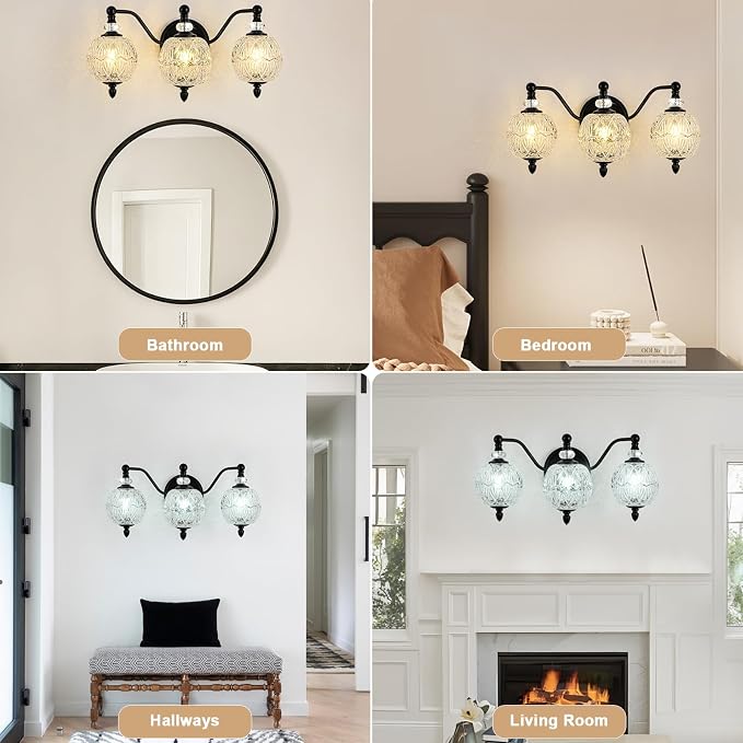 Matte Black Bathroom Vanity Light, 3-Light Mid Century Farmhouse Wall Sconce - Image 5