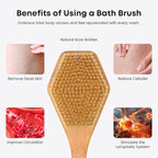eaxun Bamboo Back Brush with Curved Long Handle, 17.5 Inches Shower Back - Image 5
