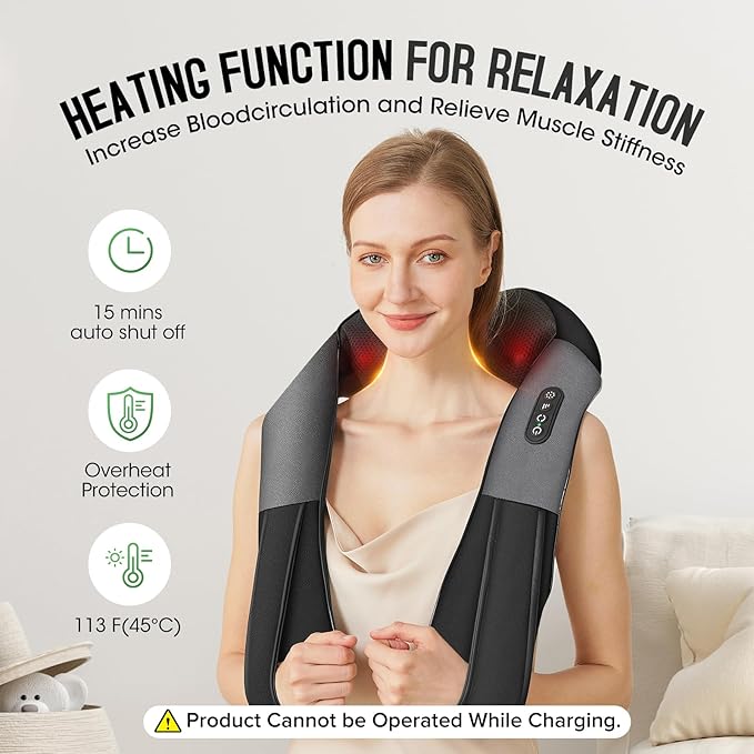 Cordless Shiatsu Neck and Shoulder Massager, Back Massager - Image 3