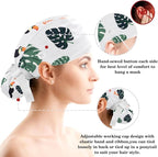 Women Working Cap with Buttons Bouffant Hat Autumn Leaves Nurse Scrub Caps Long - Image 3
