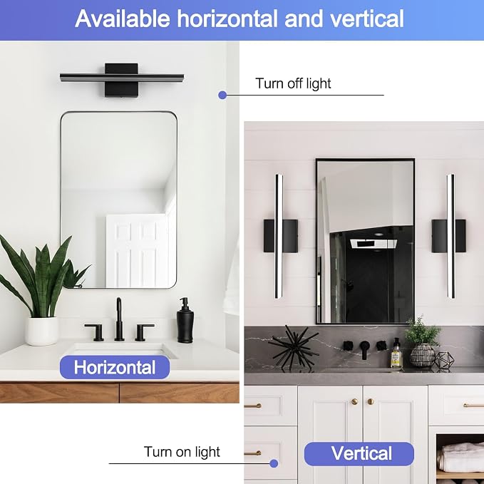 Black Bathroom Vanity Lights 16 Inch LED Lights Over Mirror - Image 5