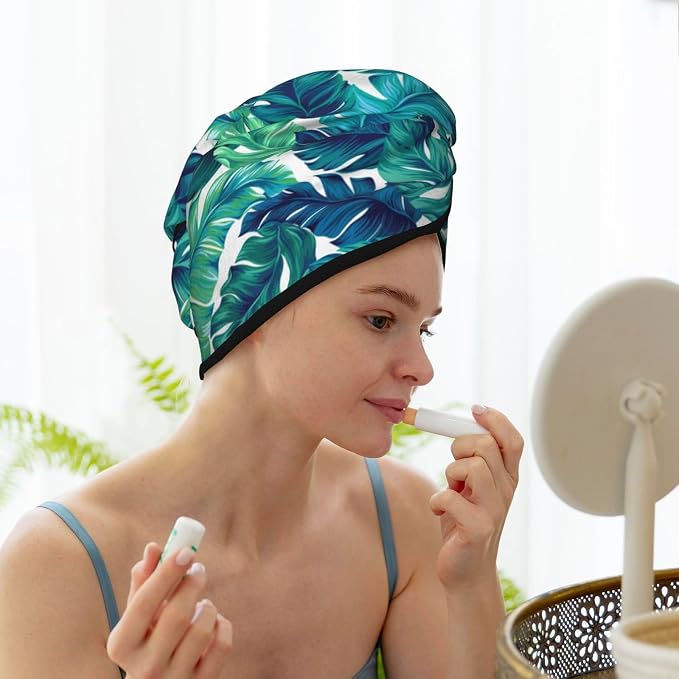 Tropical Palm Leaves Hair Towel Wrap Microfiber Fast Drying Hair Turban - Image 7