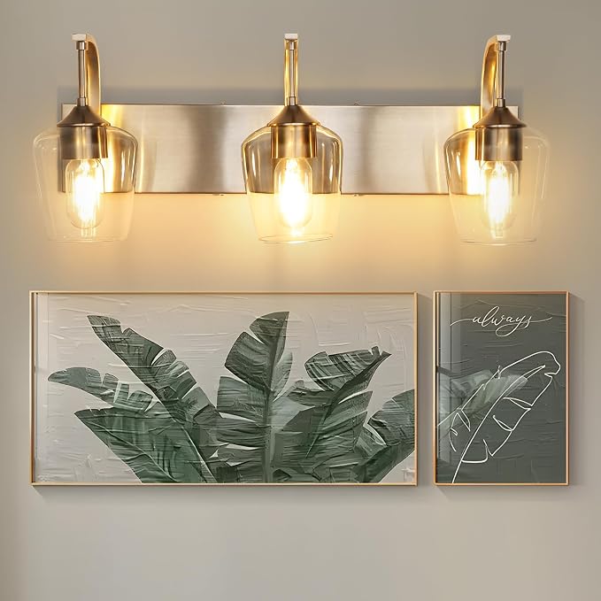 3-Light Brushed Nickel Bathroom Light Fixture - Image 4