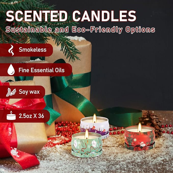 36 Packs Christmas Scented Candles, 2.5oz Smokeless Clean Burning Soy Wax - Image 6