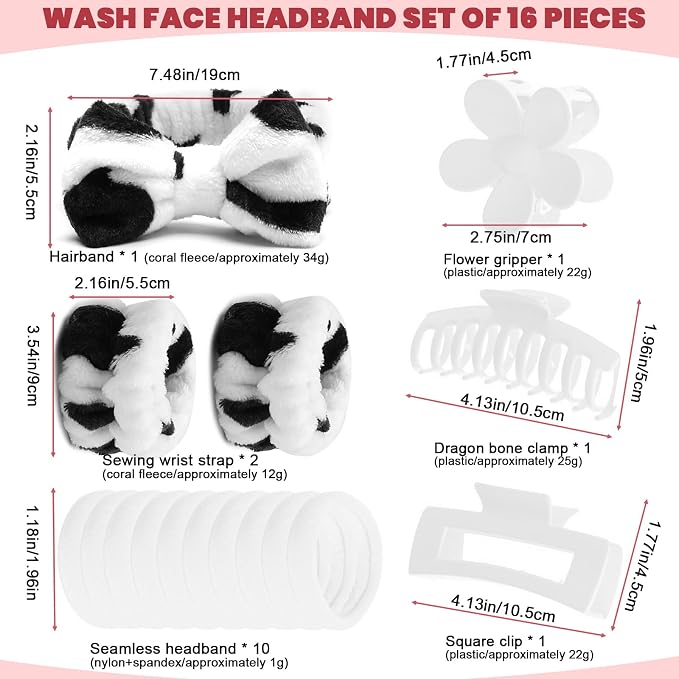16 Pcs Skincare Headband Set, Face Washing Headband - Image 2