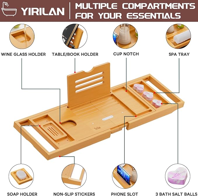 Yirilan Lux Expandable Bathtub Tray Caddy - Image 4