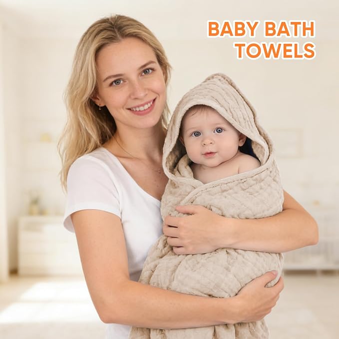 MIGIOL Muslin Hooded Baby Towels 100% Cotton ，Super Soft Muslin Baby Bath Towel - Image 9