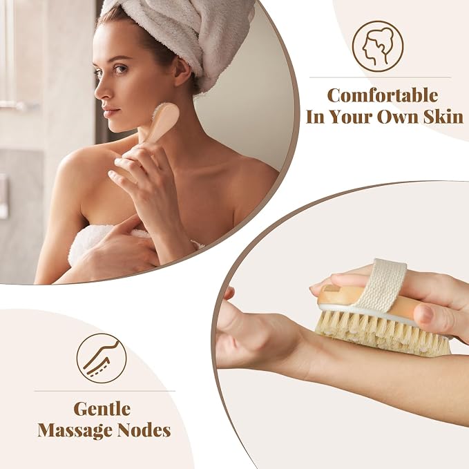 Dry Brushing Body Brush Set- Wooden Long Handle Body Brush Set - Image 3