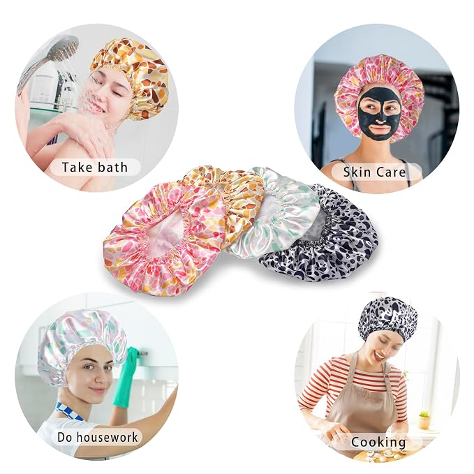 Shower Caps for Women, Double Layers Shower Cap Reusable Waterproof, Bathing - Image 6