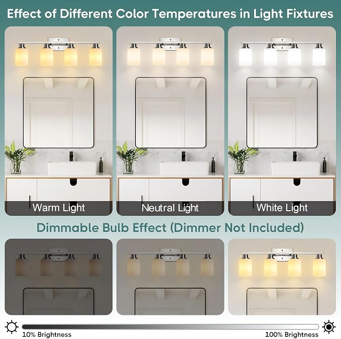 Ascher Bathroom Light Fixtures, 4-Light Vanity Light Over Mirror, Brushed - Image 9