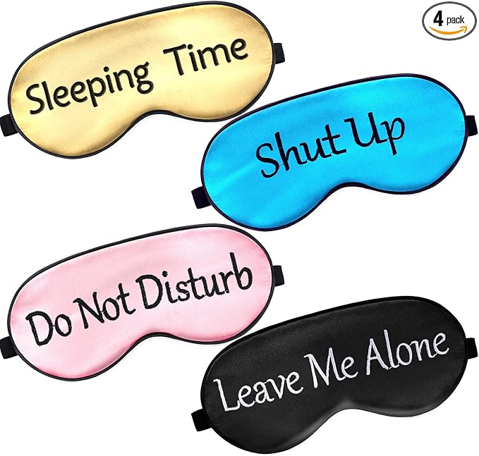 Geyoga 4 Pieces Funny Eye Mask for Sleep Soft Satin Eye Mask Blackout Blindfold by Geyoga