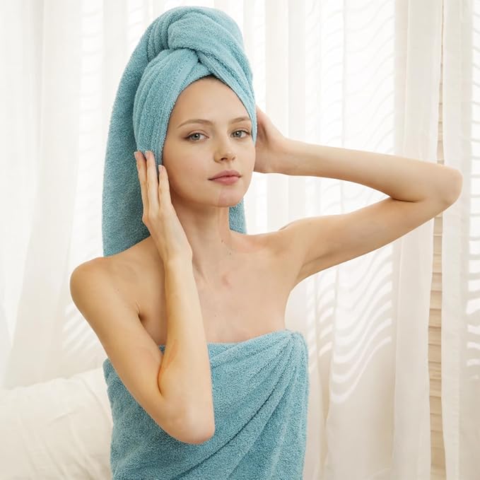 SEMAXE 4 Piece Blue Bath Towel Set - Image 8