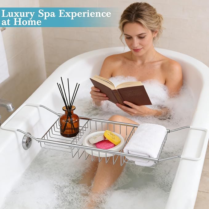 Cabilock Stainless Steel Expandable Bathtub Tray, Chrome Polished Telescopic - Image 3