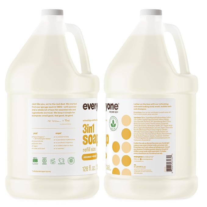 Everyone 3-in-1 Soap, Body Wash, Bubble Bath, 1 Gallon, Coconut and Lemon - Image 2