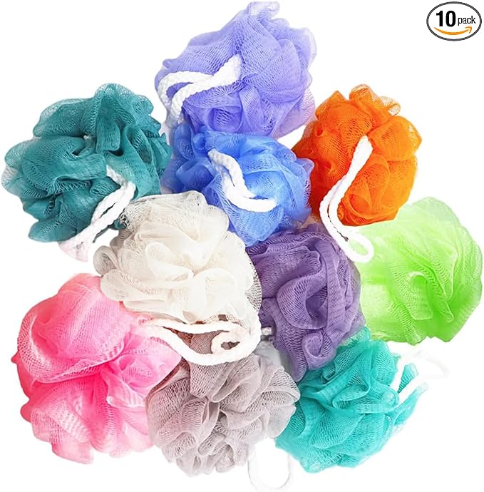 10 Pack of Bath Loofah Shower, Small Size Sponge Pouf Body Scrubber Exfoliator by Meirrnyyu