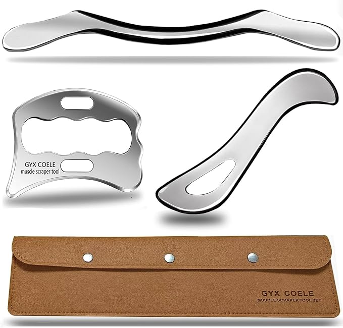 Muscle Scraper Tool Set, Stainless Steel IASTM Kit, Scraping Massage Tools by GYXCOELEIASTMTOOL