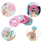 4 PCS Shower Cap for Women, Elastic and Reusable Bath Caps, Double Layers - Image 5
