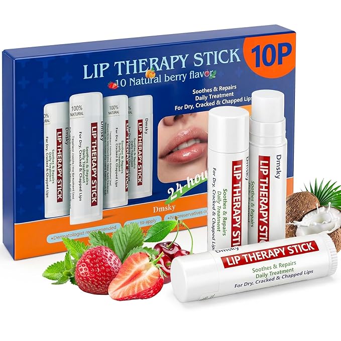 Dmsky Lip Therapy Lip Balm Stick, 10 Natural Berry Flavor Healing Hydrating by DMSKY