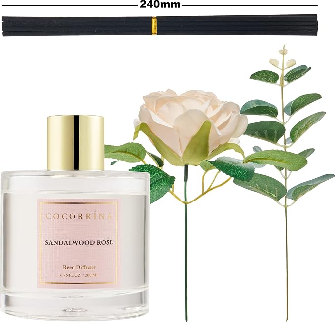 Cocorrina Reed Diffuser Set, Flower Reed Diffuser Sandalwood Rose 6.7 oz - Image 3
